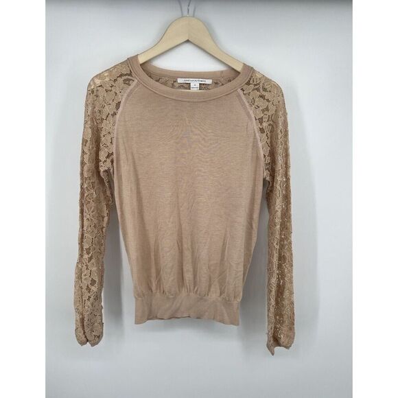 Diane Von Furstenberg Avani Lace Top Sweater Size Medium Beige - Picture 1 of 5